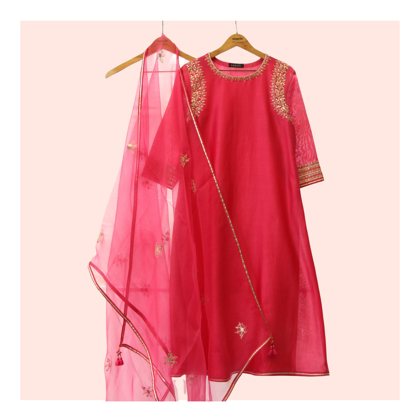 Brahmi - fuchsia chanderi set