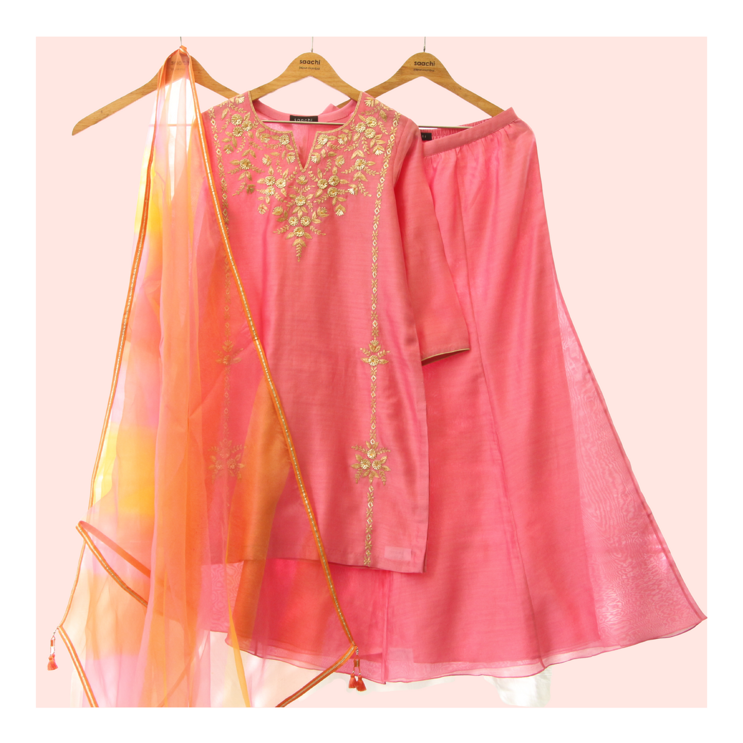 Soft pink chanderi sharara set
