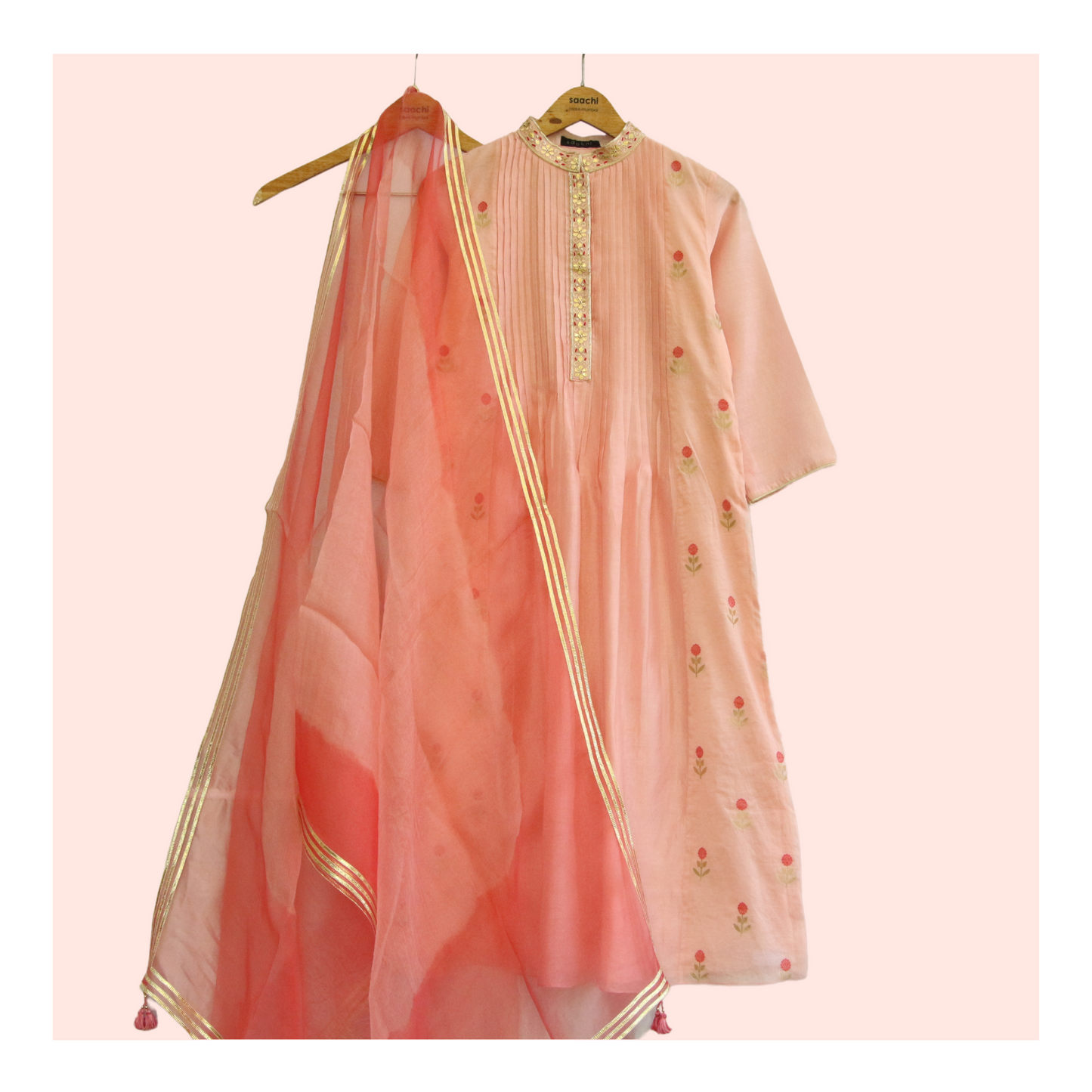 Soft peach chanderi suit