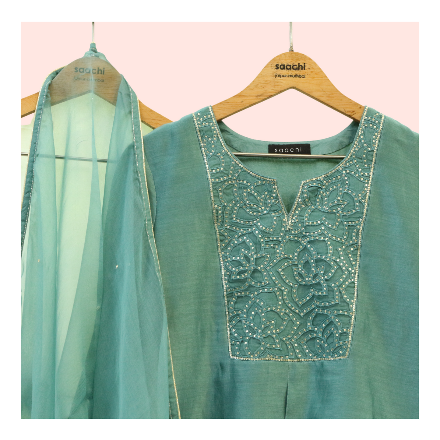 Jade green organza appliqué