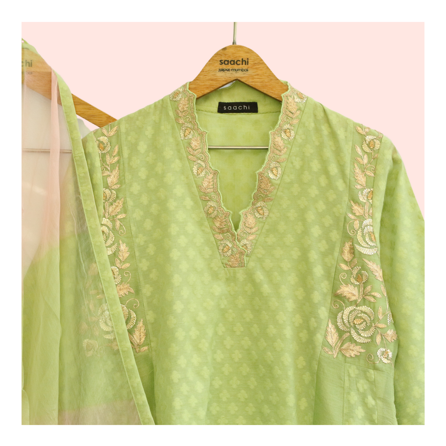 Lime green chanderi suit